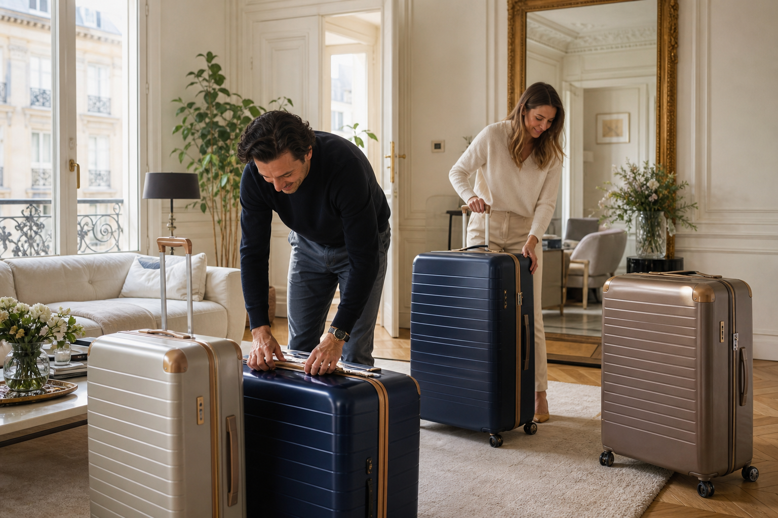 Couple préparant ses valises à domicile